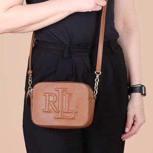 Ralph Lauren pebbled leather Cameryn bag in brown Crossbody Bag
